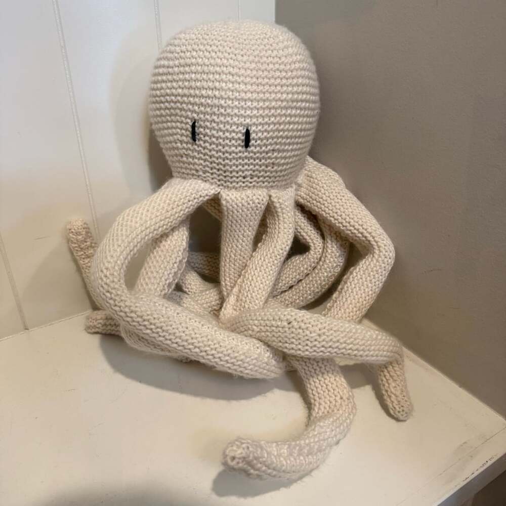 Pottery Barn Octopus Shaped Pillow White Knit Stuffed Toy